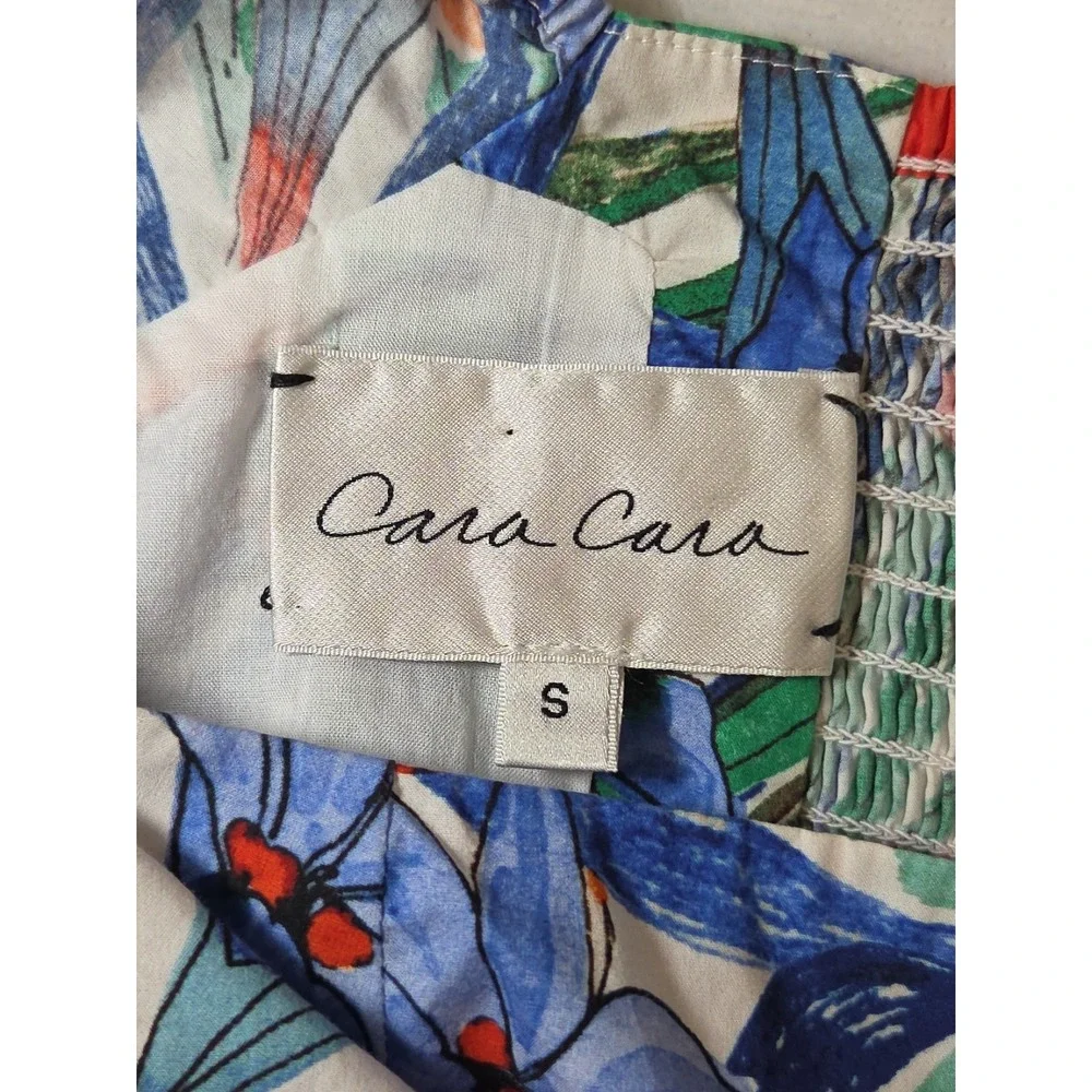 Cara Cara Sip Sip Garden Print Colorful Puff Sleeve Floral Mini Dress‎ Ruffle S